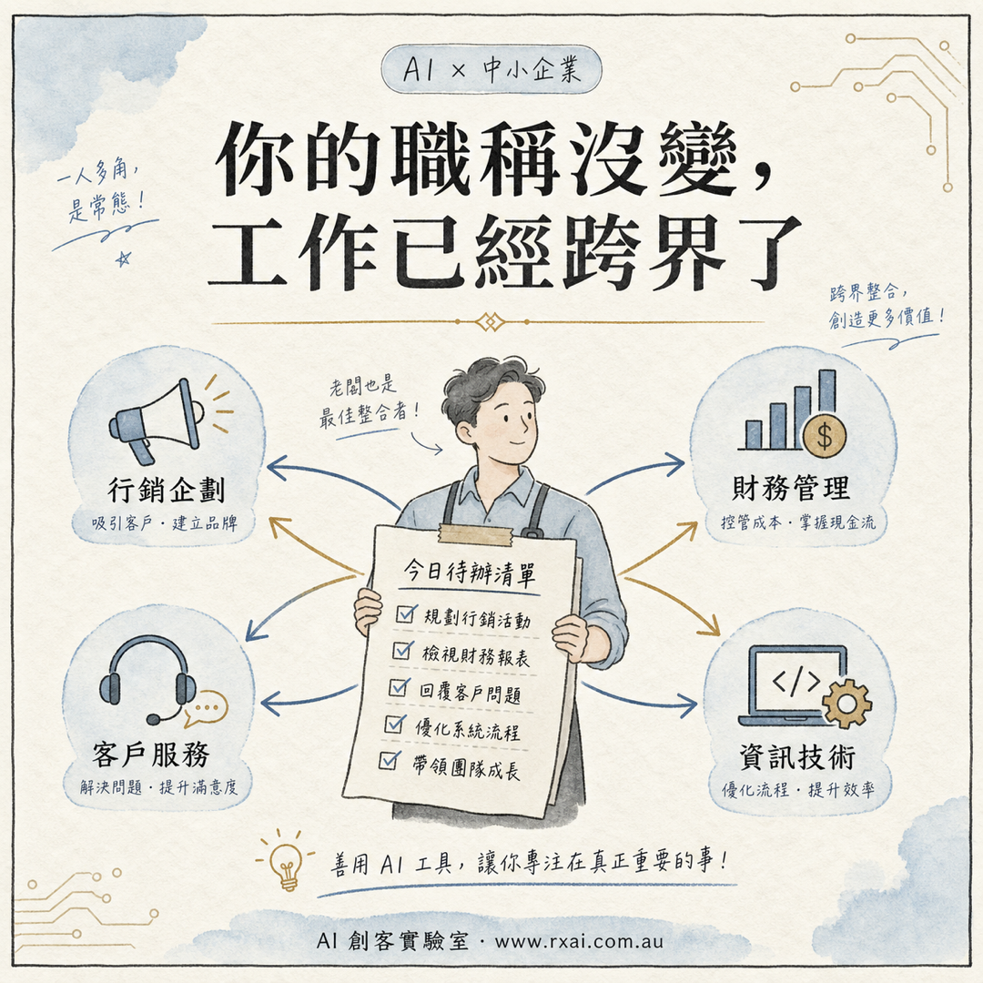 AI 協助中小企業跨越行銷、財務、客服與資訊技術職能的繁體中文視覺
