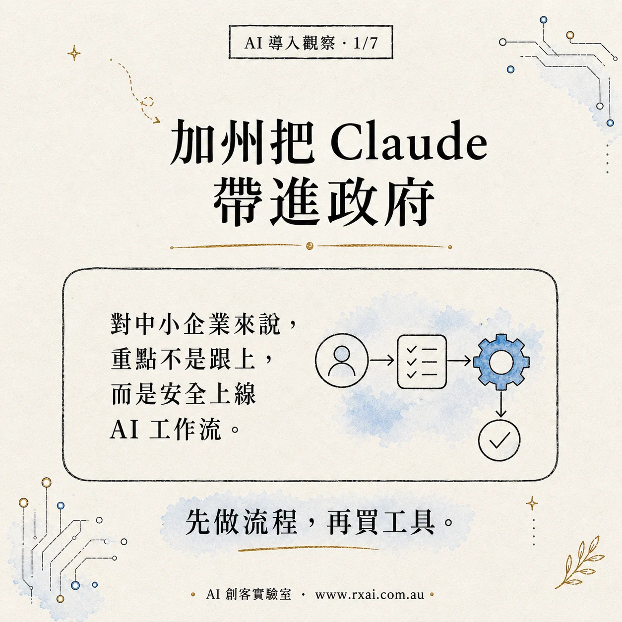 加州政府導入 Claude 的社群視覺，強調 AI 上線前需要用例、訓練與成效指標