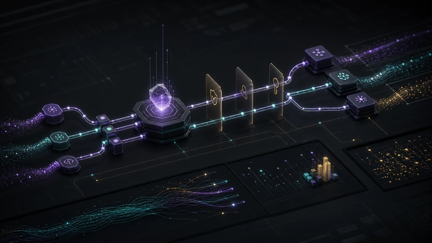 AI Agent 模型 API 工作流視覺，呈現模型、工具權限、成本紀錄與評估流程